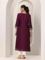 Wine Yoke Design Silk Kurta - Image 3