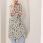 Blue Printed Cotton Blend Straight Kurta