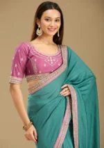 Sea Green Zariwork (Gold) Soft Raw Silk Saree - Image 3