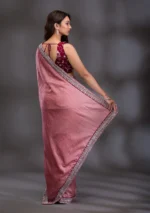 Peach Threadwork Raw Silk Saree - Image 3