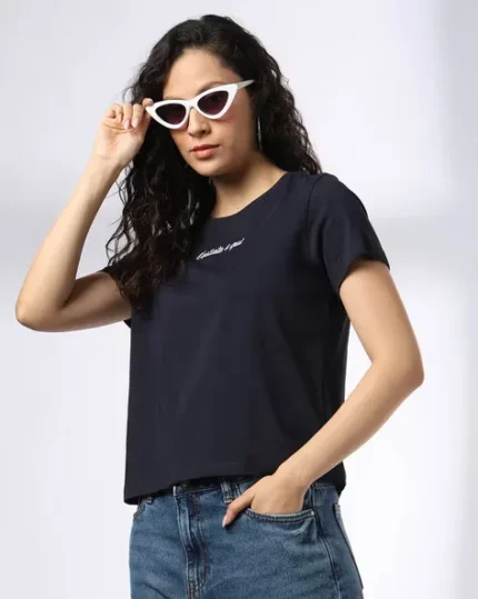 Women Embroidered Regular Fit Crew-Neck T-Shirt